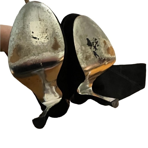 H by Halston Vintage Black Leather Suede over the Knee Platform Heel Boots 7.5 - Picture 3 of 11